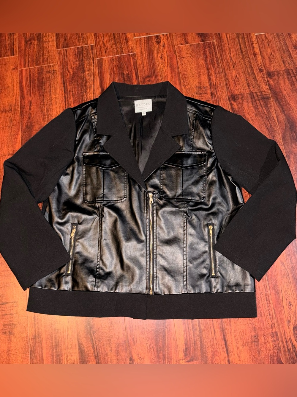 Hayden Black Faux Leather & Knit Sleeve Jacket